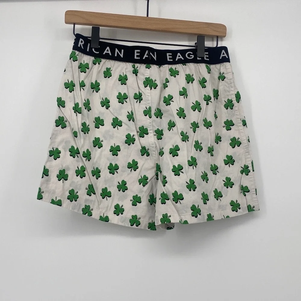 American Eagle Boxer Shorts Mens Small S White Green Shamrock Clover St Patricks